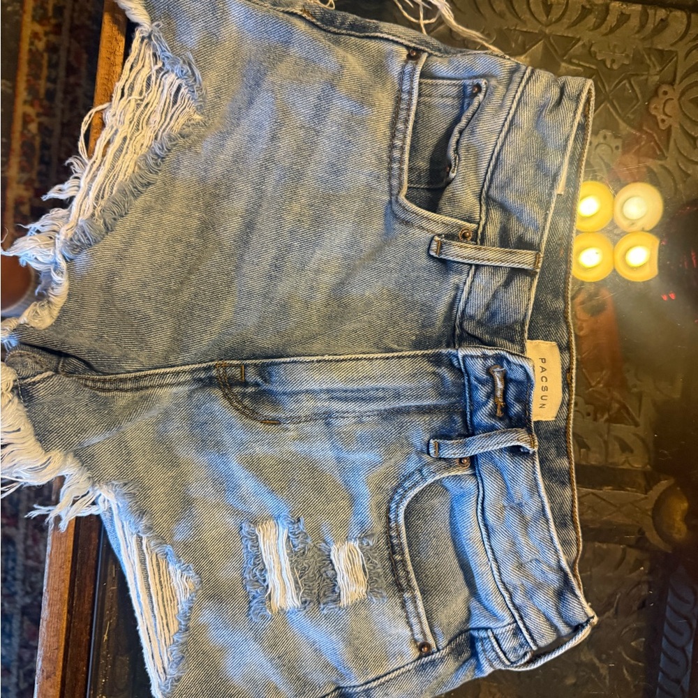PacSun Light Blue Frayed Denim Shorts